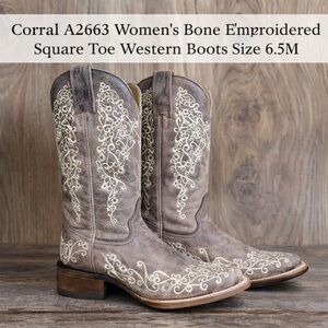 Corral A2663 Bone Floral Embroidered Square Toe Western Boots Size 6.5M NWOB